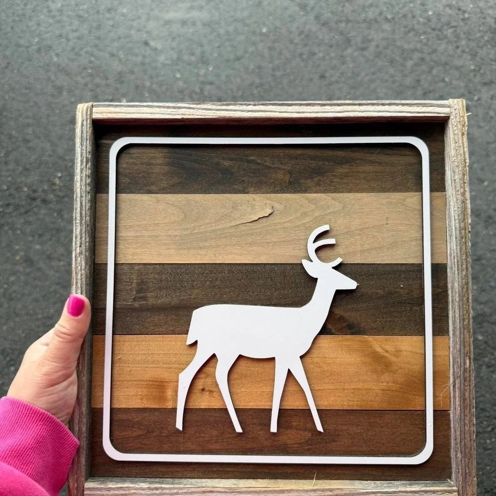 Dusty Square Designs 12x12 Wooden Handmade Rustic Deer Sign Cabin Woodsy